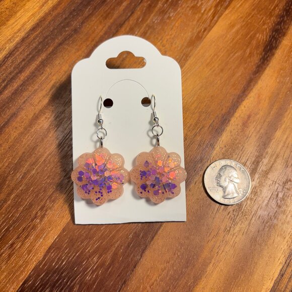 Holographic Pink Flower Earrings - Picture 1 of 1